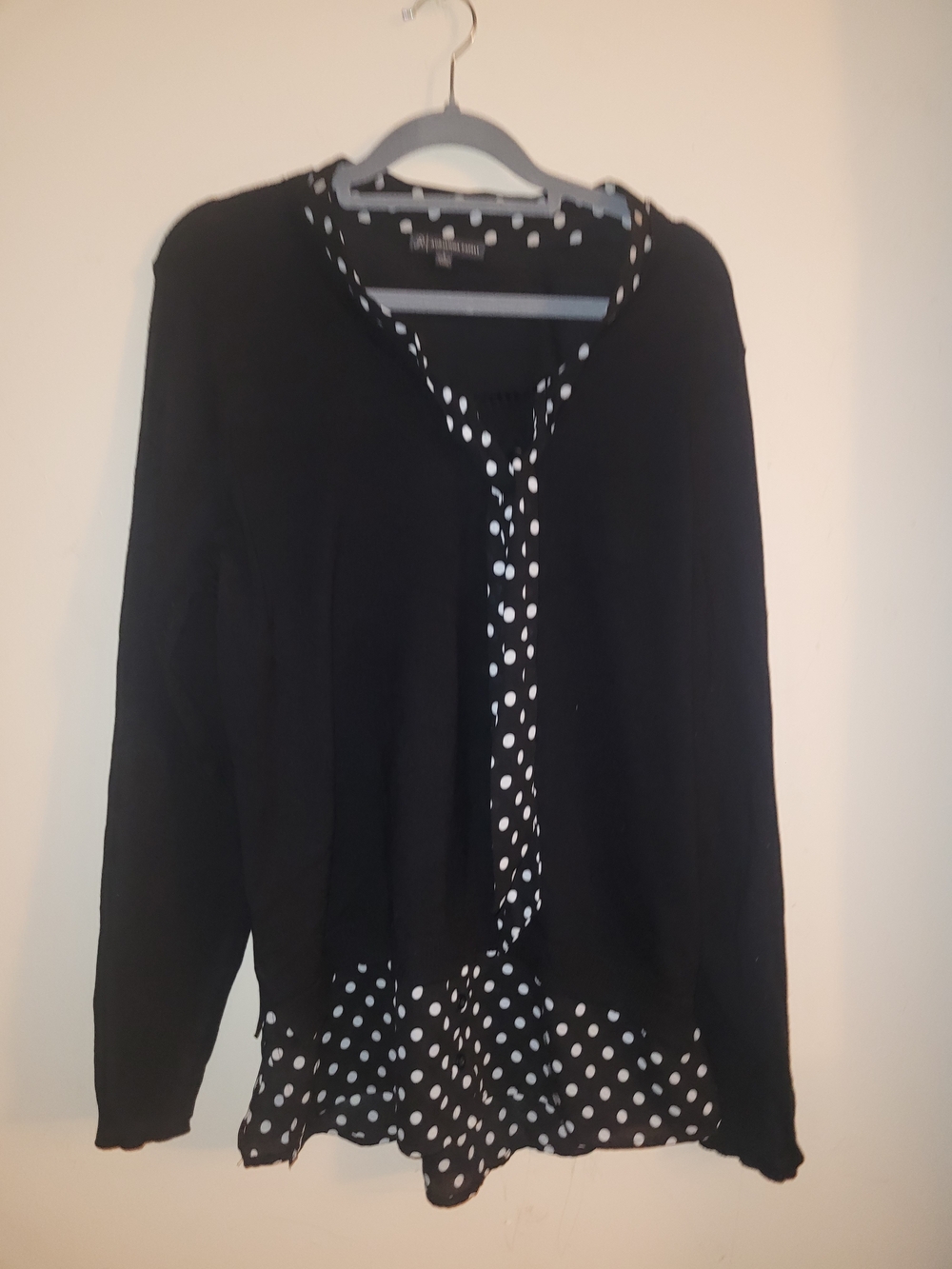 Adrianna Papell Black Sweater with White Polka Dot Trim
